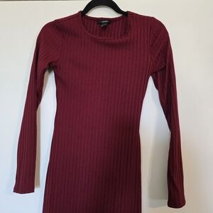 Forever 21 Cranberry Ribbed Long Sleeve Dress